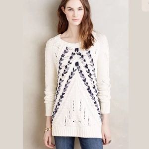 Anthro Knitted & Knotted Ivory Ribbon Sweater
